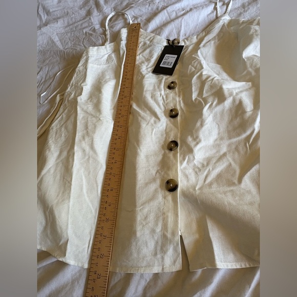 Essentials by ABS NWT linen blend tank big button tie back XL ivory smocked - Picture 5 of 9